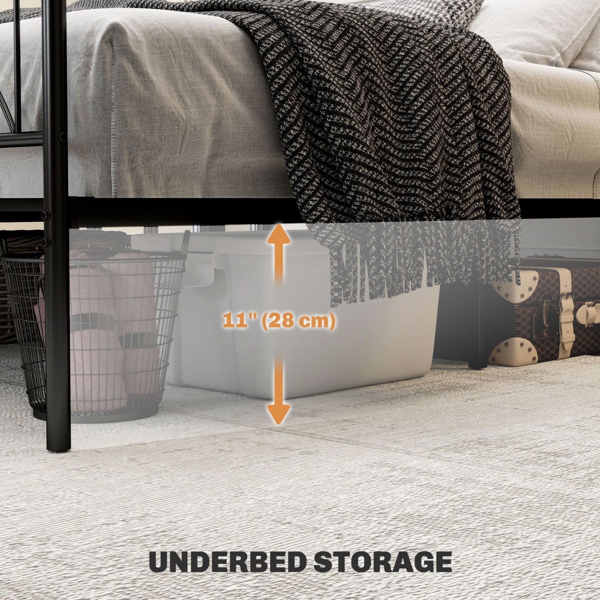 Metal Full Platform Bed Frame with Headboard, Steel Slat Support, Underbed Storage, No Box Spring Needed, Easy Assembly