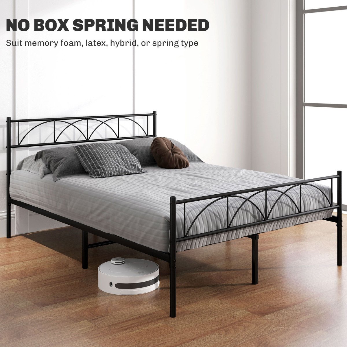 Metal Full Platform Bed Frame with Headboard, Steel Slat Support, Underbed Storage, No Box Spring Needed, Easy Assembly