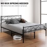 Metal Full Platform Bed Frame with Headboard, Steel Slat Support, Underbed Storage, No Box Spring Needed, Easy Assembly