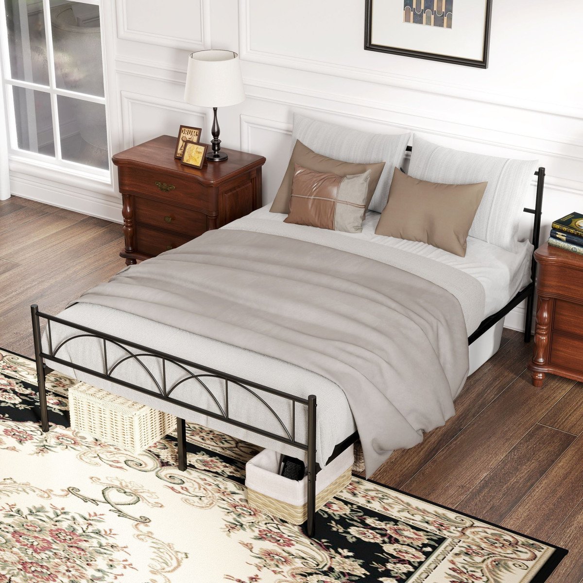 Metal Full Platform Bed Frame with Headboard, Steel Slat Support, Underbed Storage, No Box Spring Needed, Easy Assembly