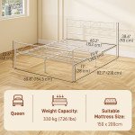 Metal Queen Platform Bed Frame with Headboard, Steel Slat Support, Underbed Storage, No Box Spring Needed, Easy Assembly