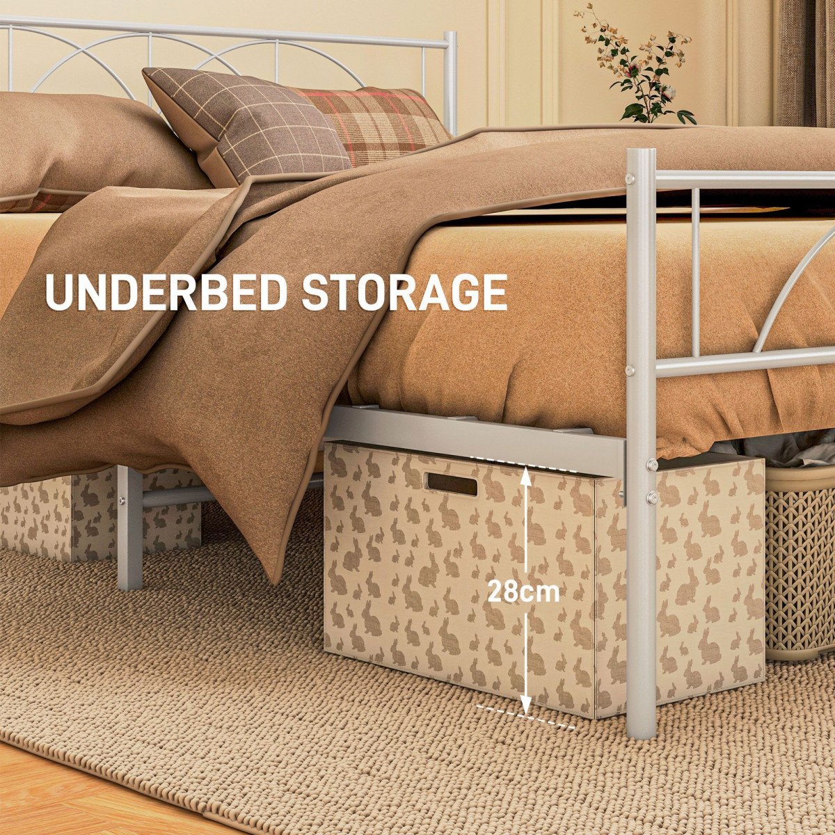 Metal Queen Platform Bed Frame with Headboard, Steel Slat Support, Underbed Storage, No Box Spring Needed, Easy Assembly