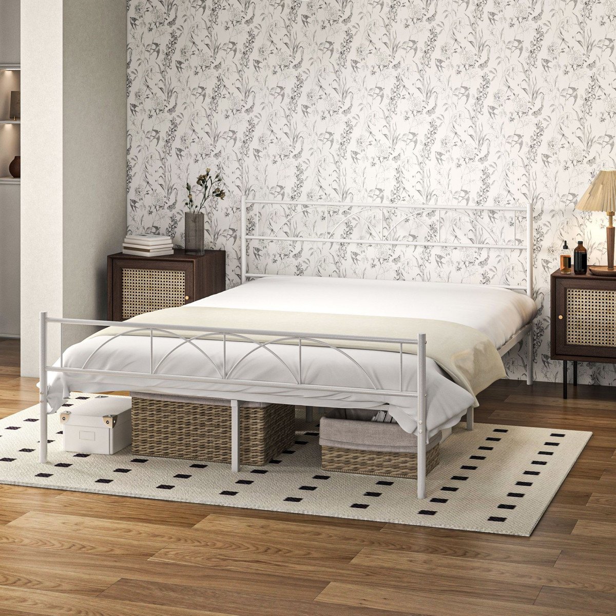 Metal Queen Platform Bed Frame with Headboard, Steel Slat Support, Underbed Storage, No Box Spring Needed, Easy Assembly