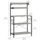 Kitchen Baker's Rack with Power Outlet, Coffee Bar Station with Adjustable Shelves and Hooks, Distressed Grey