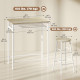 3 Piece Counter Height Bar Table Set with 1 Table, 2 Matching Stools, Dining Table Set with Storage Shelf and Metal Frame Footrest, White and Oak