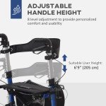 Lightweight Folding Rolling Walker with Large Seat, Back, Adjustable Handle, Bag, Dual Brake, Cane Holder, Blue