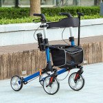 Lightweight Folding Rolling Walker with Large Seat, Back, Adjustable Handle, Bag, Dual Brake, Cane Holder, Blue