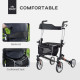 Lightweight Folding Rolling Walker with Large Seat, Back, Adjustable Handle, Bag, Dual Brake, Cane Holder, Black
