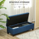 Rectangular Entry Bench, Tufted Upholstered Linen Fabric Wood Feet Storage Ottoman Bench, Blue