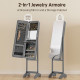 Standing Mirror Jewelry Cabinet, Jewelry Storage Cabinet with LED Lights and Angle Adjustable Full Length Mirror, Grey