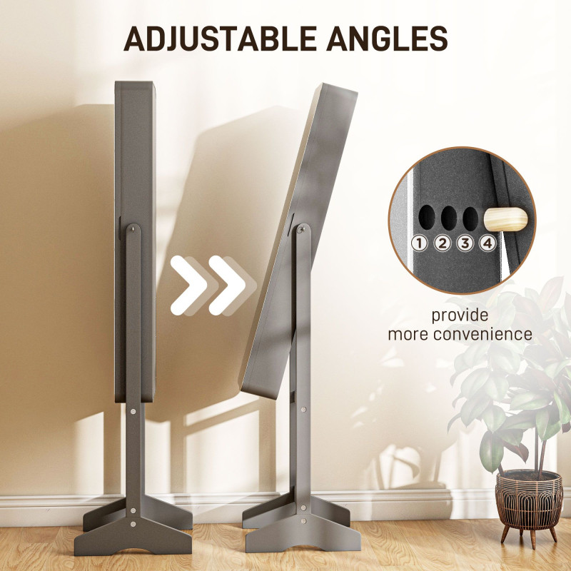 Standing Mirror Jewelry Cabinet, Jewelry Storage Cabinet with LED Lights and Angle Adjustable Full Length Mirror, Grey