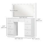 Makeup Vanity Table, Dressing Table with Mirror and Lights, Modern Makeup Table with 7 Drawers and 10 LED Lights, White