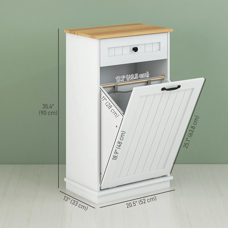 Laundry Cabinet with Removable Basket and Drawer, Tilt-Out Laundry Hamper for Bathroom, Living Room, White