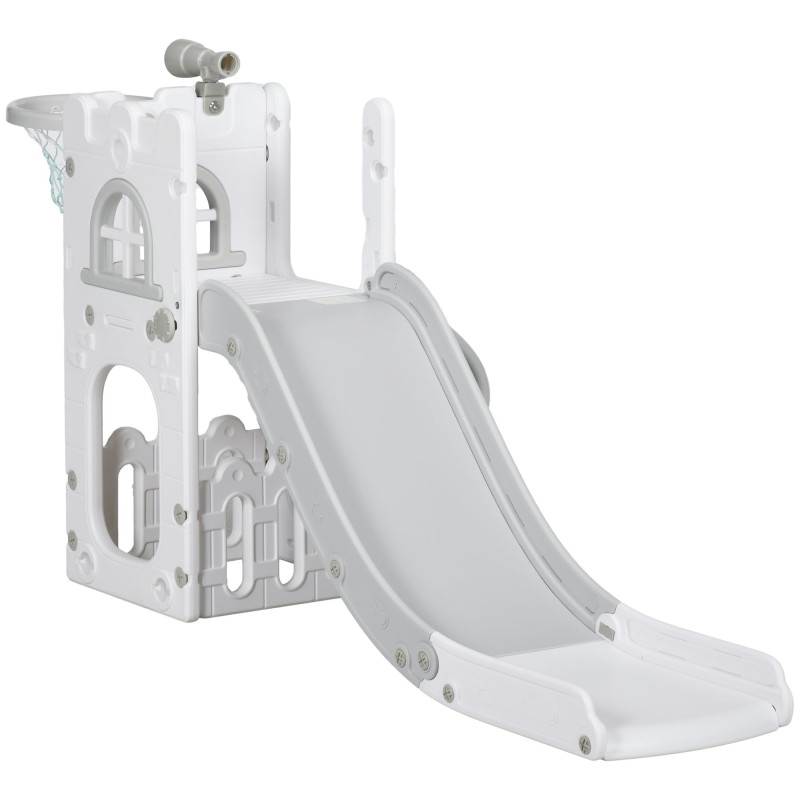 Qaba 5 in 1 Toddler Slide with Basketball Hoop, Climber, Telescope, Storage Basket, for 1-3 Years Kids Indoor Use, Grey