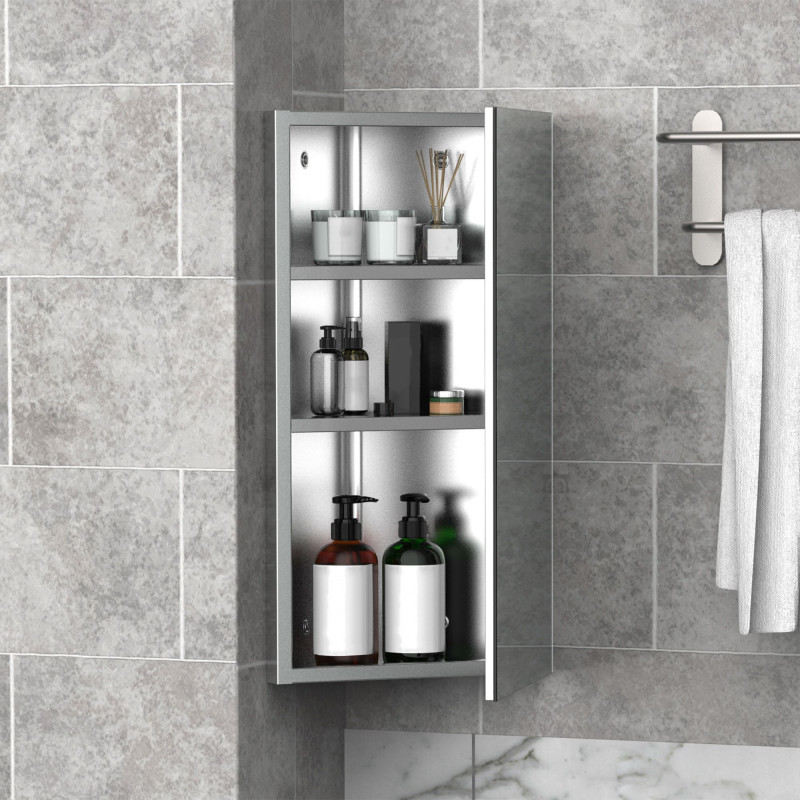 Wall mounted Bathroom Corner Mirror Storage Cabinet Stainless Steel with Single Door