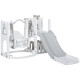 Qaba 6-in-1 Slide and Swing Set Baby Swing Playset Indoor with Basketball Hoop, Climber, Storage Space, Telescope, Grey