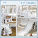 Qaba 6-in-1 Slide and Swing Set Baby Swing Playset Indoor with Basketball Hoop, Climber, Storage Space, Telescope, Grey