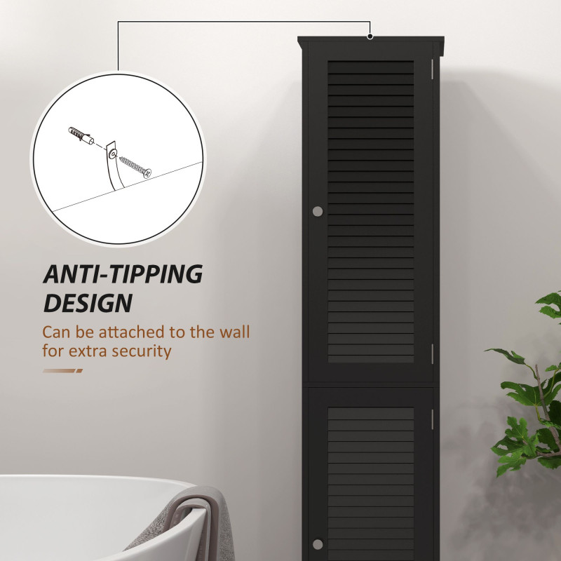 Narrow Bathroom Cabinet, Tall Bathroom Storage Cabinet with Shelves and Doors, Black