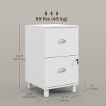 2-Drawer Small Filing Cabinet Lockable Home Office Storage Cabinet with Adjustable Hanging Bars for A4 Letter White