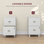 2-Drawer Small Filing Cabinet Lockable Home Office Storage Cabinet with Adjustable Hanging Bars for A4 Letter White