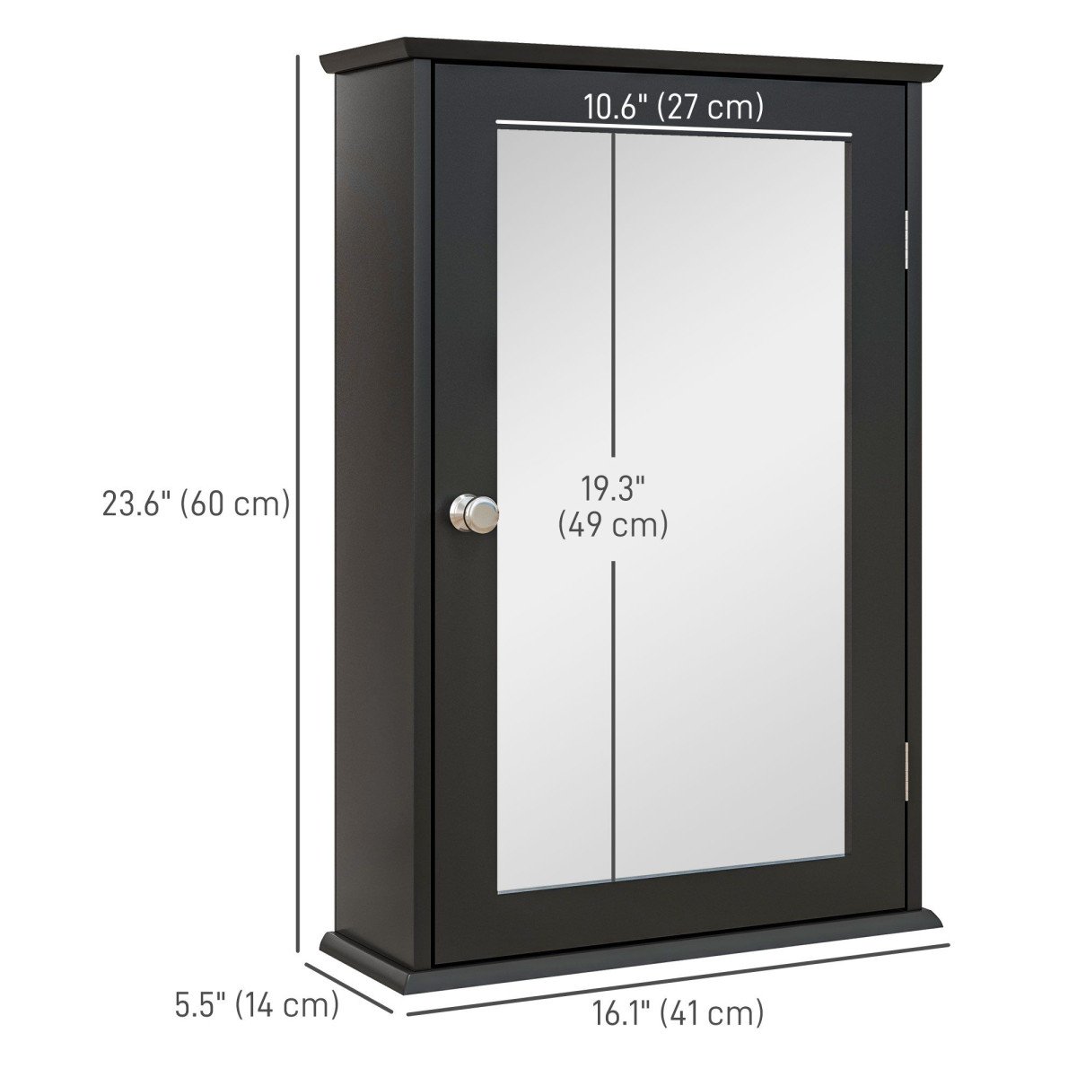 Bathroom Mirror Cabinet, Wall Mounted Medicine Cabinet with Door and Shelves, Black