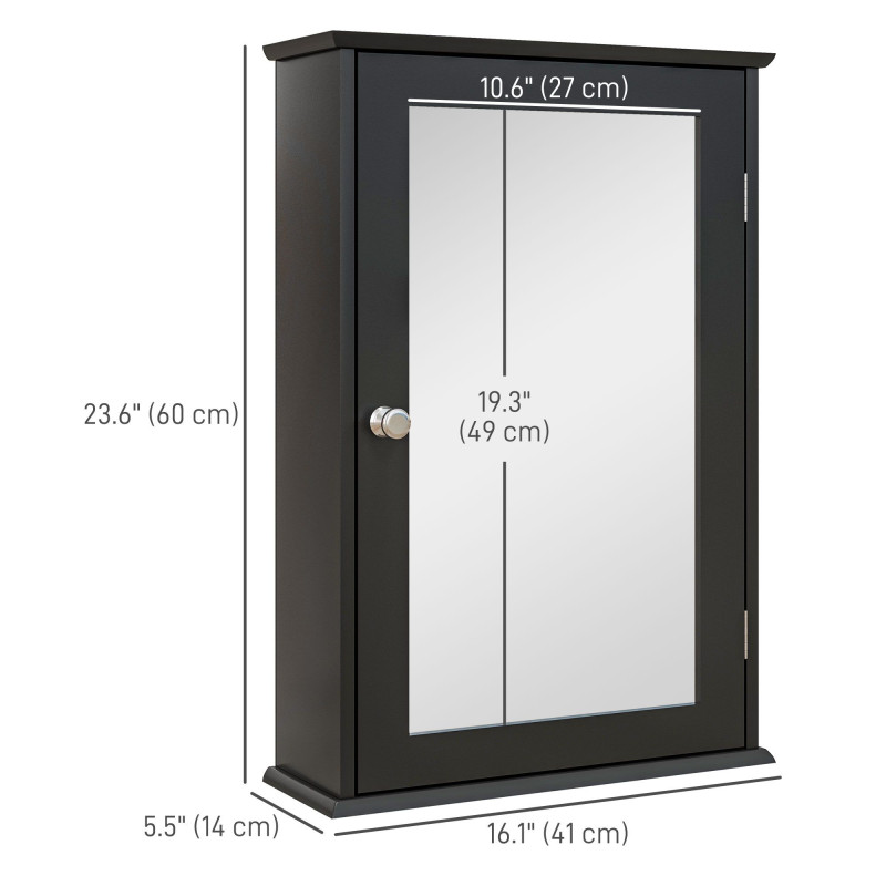 Bathroom Mirror Cabinet, Wall Mounted Medicine Cabinet with Door and Shelves, Black