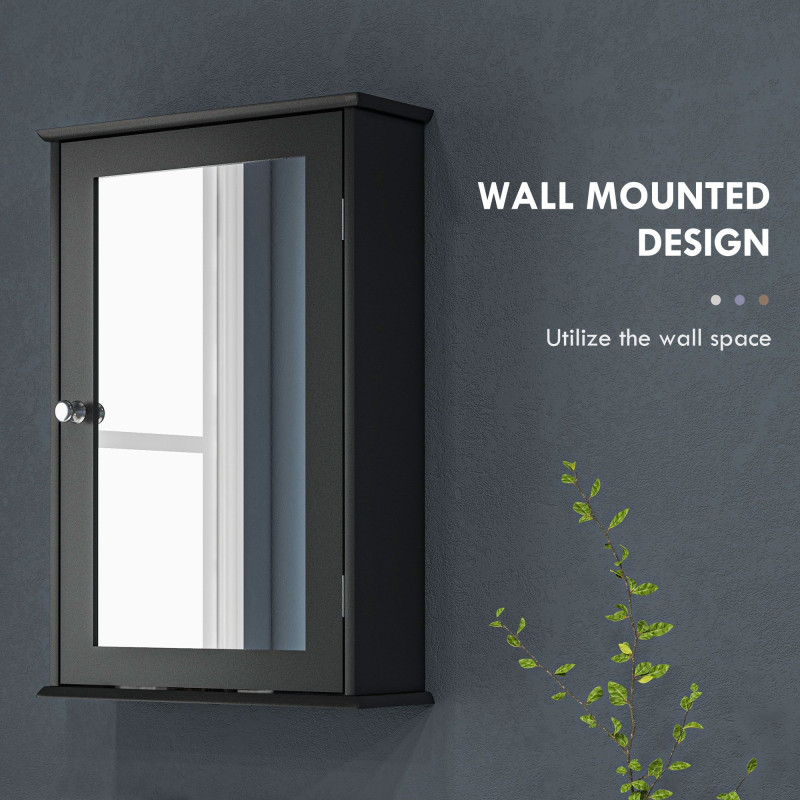 Bathroom Mirror Cabinet, Wall Mounted Medicine Cabinet with Door and Shelves, Black
