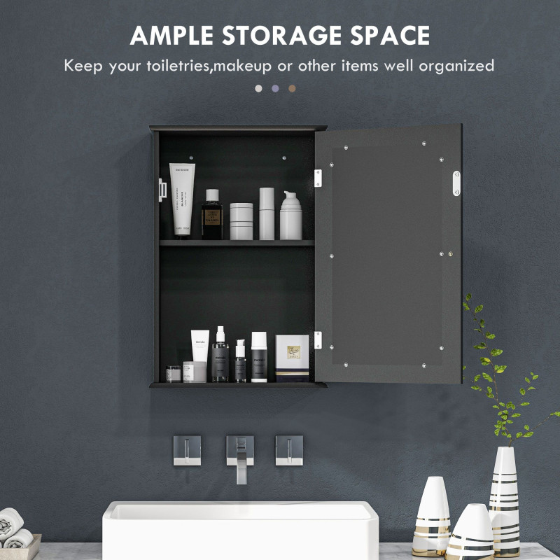 Bathroom Mirror Cabinet, Wall Mounted Medicine Cabinet with Door and Shelves, Black