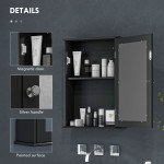 Bathroom Mirror Cabinet, Wall Mounted Medicine Cabinet with Door and Shelves, Black