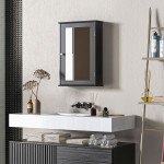 Bathroom Mirror Cabinet, Wall Mounted Medicine Cabinet with Door and Shelves, Black