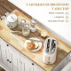 Kitchen Island with Storage, Rolling Trolley Cart with Rubber Wood Top, Spice Rack, Towel Rack, Grey