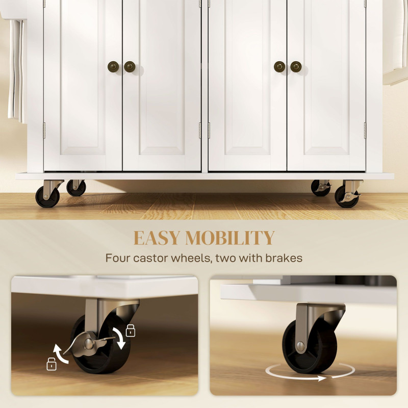 Kitchen Island with Storage, Rolling Trolley Cart with Rubber Wood Top, Spice Rack, Towel Rack, Grey