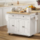 Kitchen Island with Storage, Rolling Trolley Cart with Rubber Wood Top, Spice Rack, Towel Rack, Grey