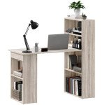 Computer Desk with Storage, PC Table with Bookshelf for Home Office, Study Room, Oak