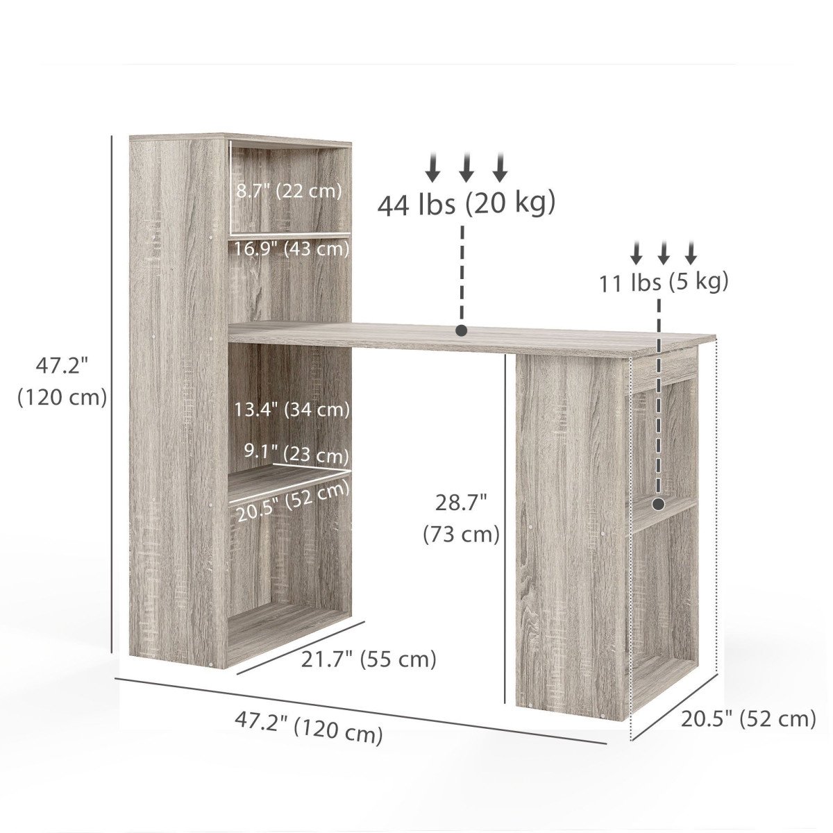 Computer Desk with Storage, PC Table with Bookshelf for Home Office, Study Room, Oak