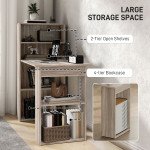 Computer Desk with Storage, PC Table with Bookshelf for Home Office, Study Room, Oak