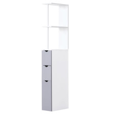 Tall Bathroom Storage Cabinet, Narrow Bathroom Cabinet with Drawers and Open Shelves for Small Spaces, White and Grey
