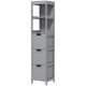 Narrow Bathroom Cabinet with 3 Drawers and 2 Tier Shelf, Tall Cupboard Freestanding Linen Tower, Grey