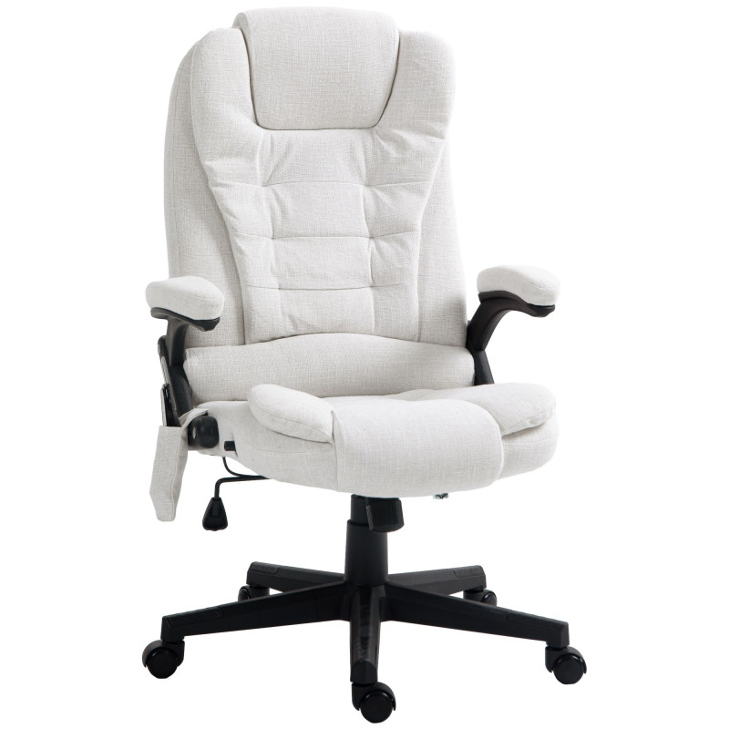 Reclining Massage Office Chair, Executive Office Chair with High Back, Swivel Wheels, White