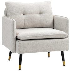 Accent Chair, Upholstered Armchair with Tufted Back Cushion and Steel Legs for Living Room, Bedroom, Cream White