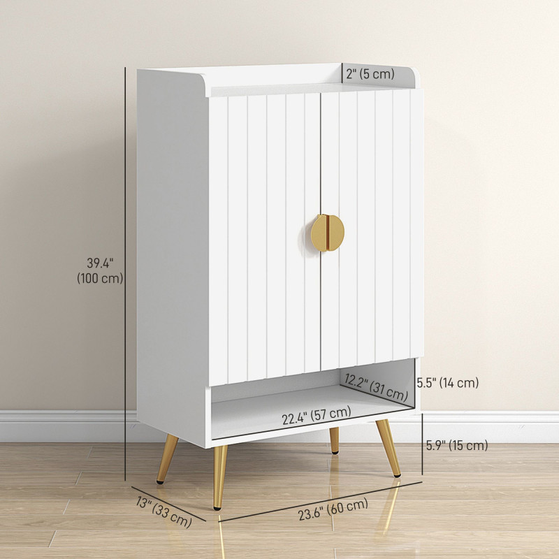 Entryway Shoe Storage Cabinet, Narrow Shoe Cabinet with Adjustable Shelves and Open Shelf for 15 Pairs of Shoes, White