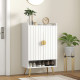 Entryway Shoe Storage Cabinet, Narrow Shoe Cabinet with Adjustable Shelves and Open Shelf for 15 Pairs of Shoes, White