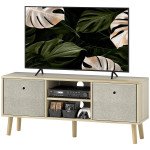 Modern TV Stand Cabinet with Foldable Drawers and Shelves for Living Room, Bedroom, Natural