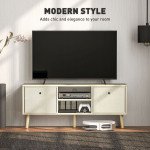 Modern TV Stand Cabinet with Foldable Drawers and Shelves for Living Room, Bedroom, Natural