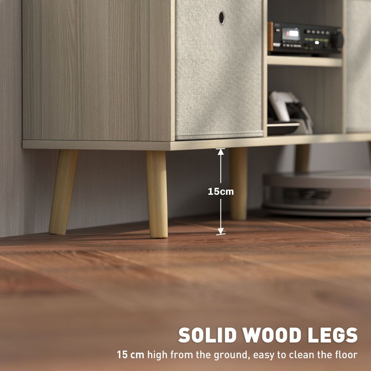 Modern TV Stand Cabinet with Foldable Drawers and Shelves for Living Room, Bedroom, Natural