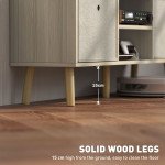 Modern TV Stand Cabinet with Foldable Drawers and Shelves for Living Room, Bedroom, Natural