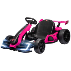 24V Electric Go Kart, Battery Powered Kids Drift Kart with Adjustable Seat, Seat Belt, Horn, Music, Light, Pink