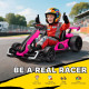 24V Electric Go Kart, Battery Powered Kids Drift Kart with Adjustable Seat, Seat Belt, Horn, Music, Light, Pink