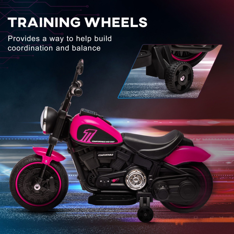 6V Kids’ Ride-On Motorcycle with Training Wheels, Foot Pedal, Headlight, Music, Forward/Reverse, Single-Button Start, Pink