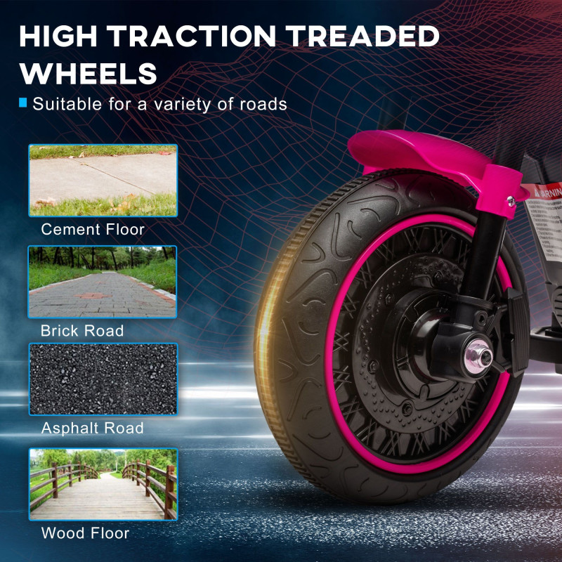 6V Kids’ Ride-On Motorcycle with Training Wheels, Foot Pedal, Headlight, Music, Forward/Reverse, Single-Button Start, Pink